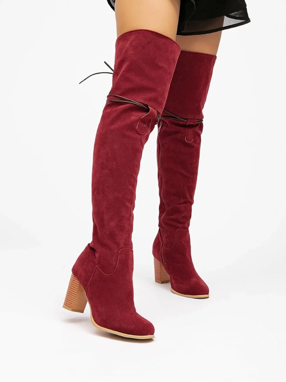Over-the-Knee Suede Chunky Heel Boots